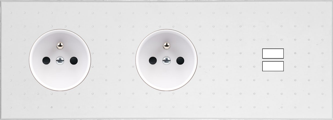 MODELEC - Façade Empreintes POINT Blanc Triple Horiz 2 Prises de Courant Chargeur USB M