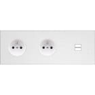 MODELEC - Façade Empreintes POINT Blanc Triple Horiz 2 Prises de Courant Chargeur USB M