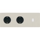 MODELEC - Façade M Nickel Brosse Triple Horizontal 2 Prises Schuko 1 Chargeur USB magnétiq