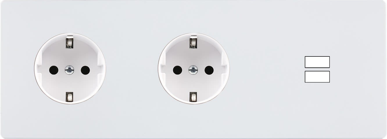 MODELEC - Façade M Blanc Mat Triple Horizontale 2 Prises Schuko 1 Chargeur USB magnétique