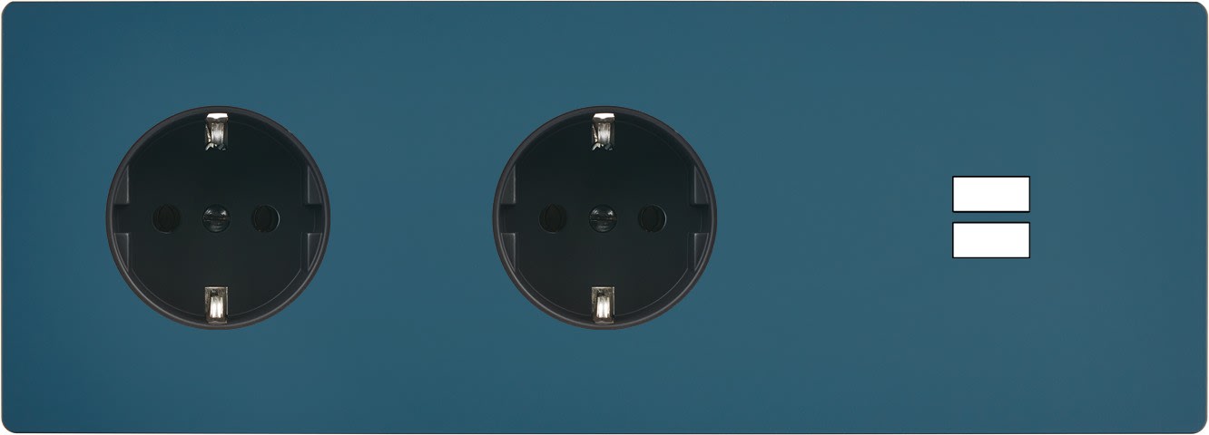 MODELEC - Façade M Gris Mat Triple Horizontale 2 Prises Schuko 1 Chargeur USB magnétique