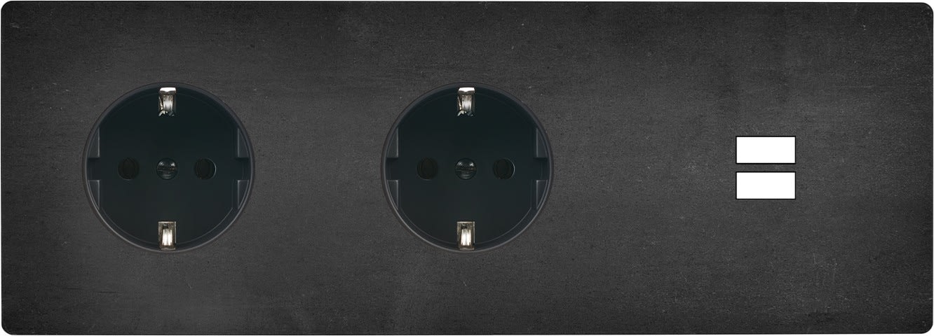 MODELEC - Façade M Acier Verni Triple Horizontale 2 Prises Schuko 1 Chargeur USB magnétiq