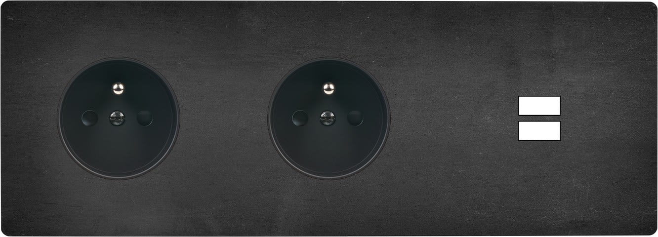 MODELEC - Façade "M" Acier Verni Triple Horizontal 1 Prise 1 Prise 1 Chargeur USB magnétiq