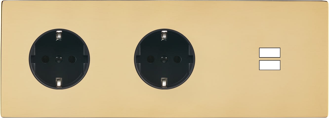 MODELEC - Façade M Laiton Miroir Triple Horizontal 2 Prises Schuko 1 Chargeur USB magnétiq