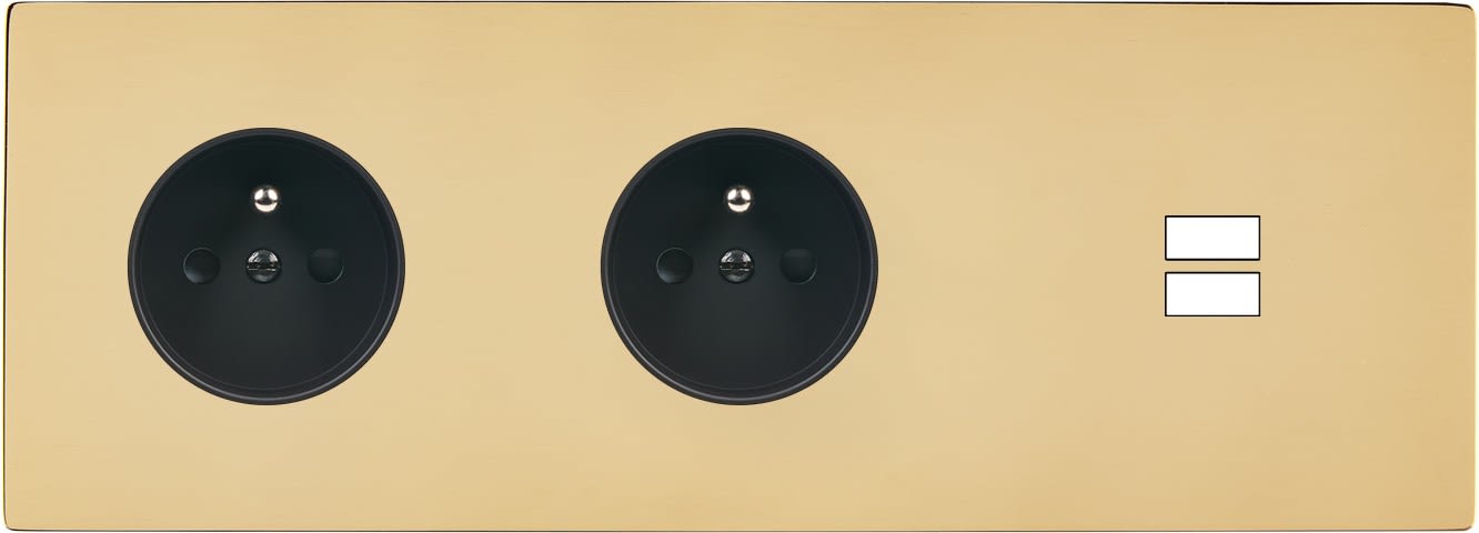 MODELEC - Façade "M" Laiton Miroir Triple Horizont 1 Prise 1 Prise 1 Chargeur USB magnétiq