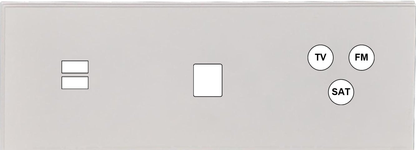 MODELEC - Façade Empreintes ANGLE Blanc Triple Horiz Chargeur USB 1 Média Prise TV FM SAT