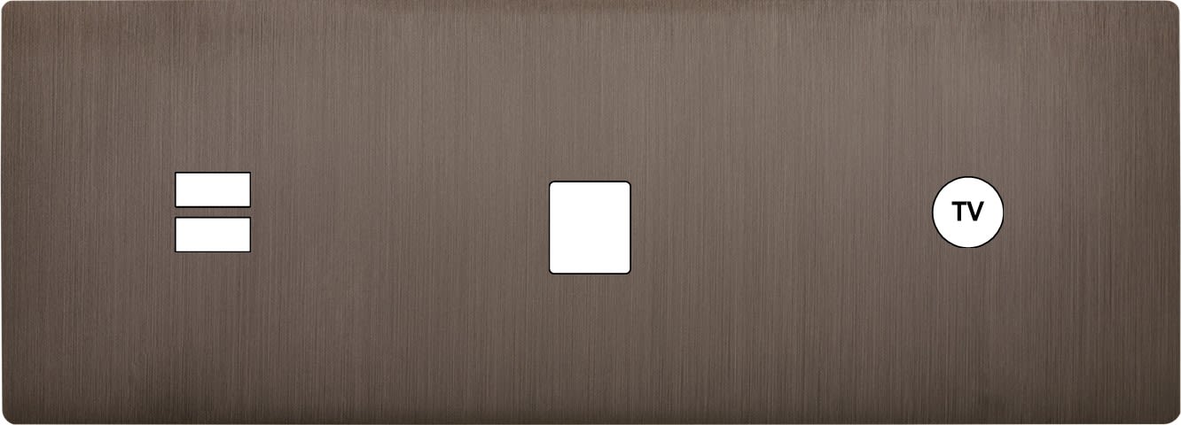 MODELEC - Façade "M" Laiton Canon Triple Horizo 1 Chargeur USB 1 Media 1 Prise Tv magnétiq