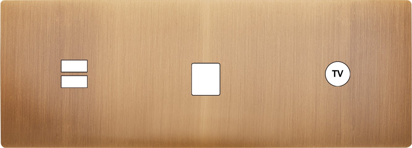MODELEC - Façade "M" Laiton Bronze Triple Horiz 1 Chargeur USB 1 Media 1 Prise Tv magnétiq