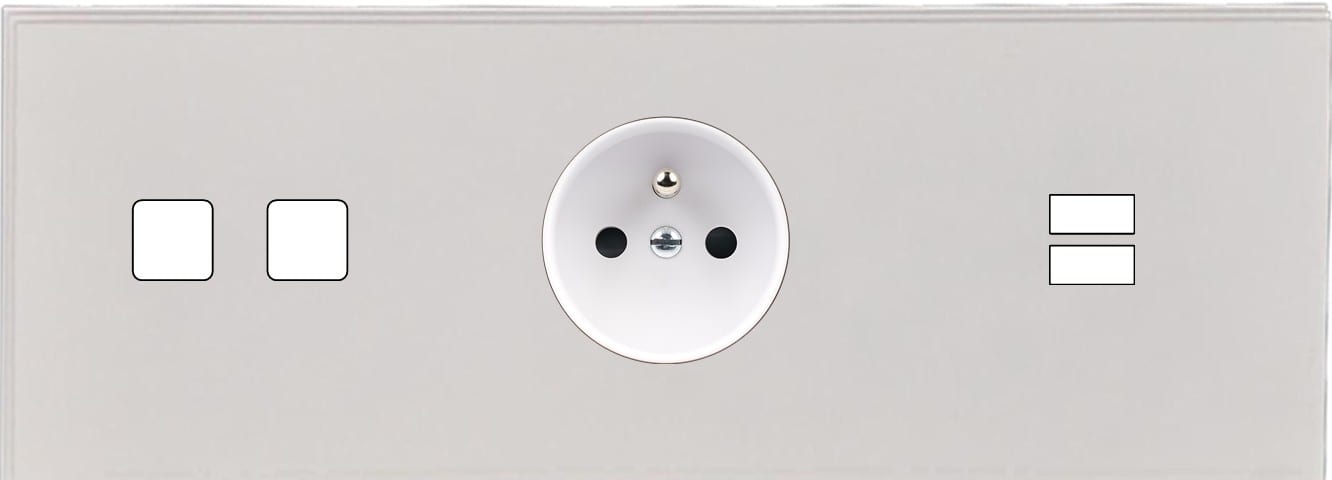 MODELEC - Façade Empreintes ANGLE Blanc Triple Horizontale 2 boutons carrés PC U1 M