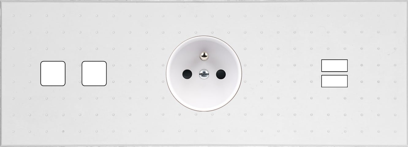 MODELEC - Façade Empreintes POINT Blanc Triple Horizontale 2 boutons carrés PC U1 M