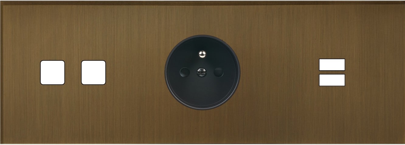 MODELEC - Façade Empreintes ANGLE Vieux Bronze Triple Horizontale 2 boutons carrés PC U1 M