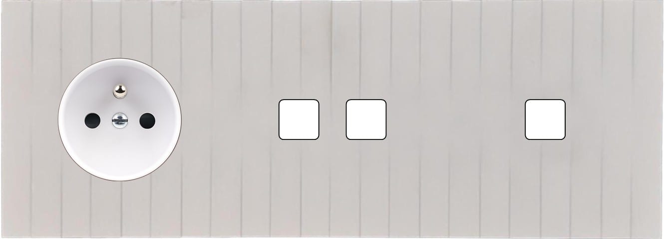 MODELEC - Façade Empreintes LIGNE Blanc Triple Horiz Prise de Courant 2 boutons 1 bouton M