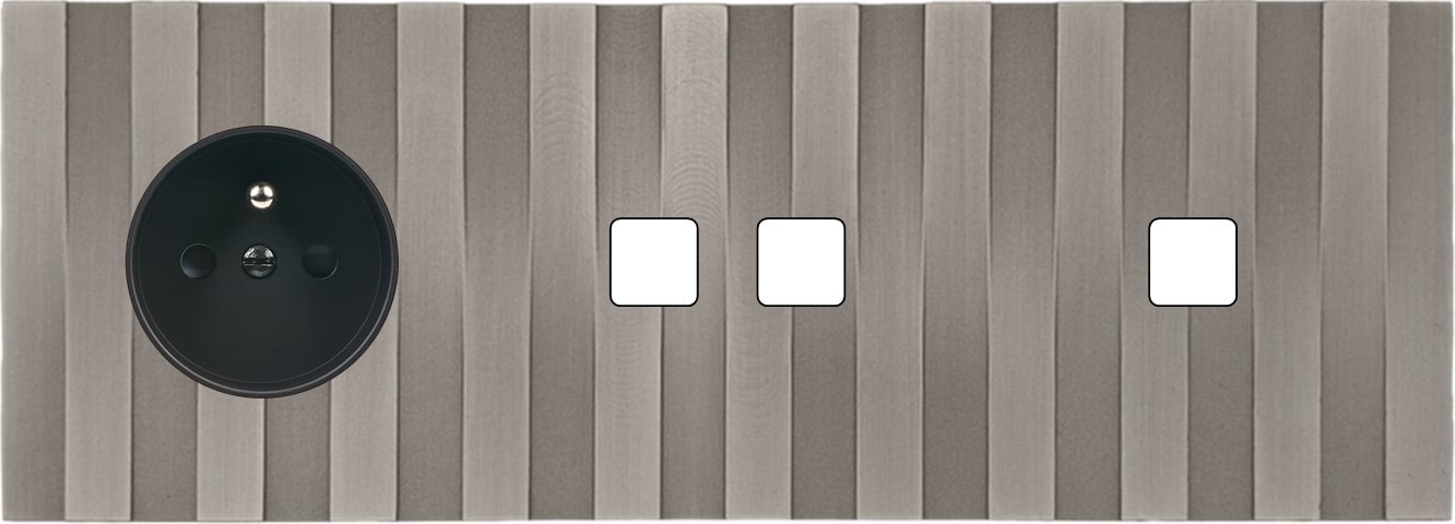 MODELEC - Façade Empreintes LIGNE Nickel Sat Triple Horiz Prise 2P+T 2 boutons 1 bouton M