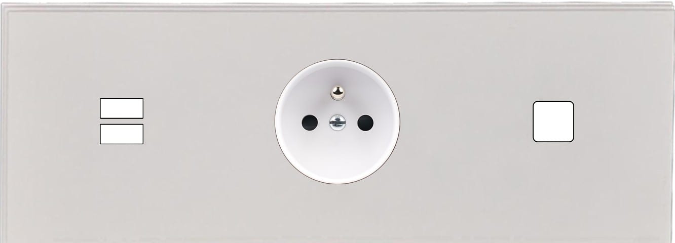 MODELEC - Façade Empreintes ANGLE Blanc Triple Horiz Chargeur USB Prise 2P+T 1 bouton M