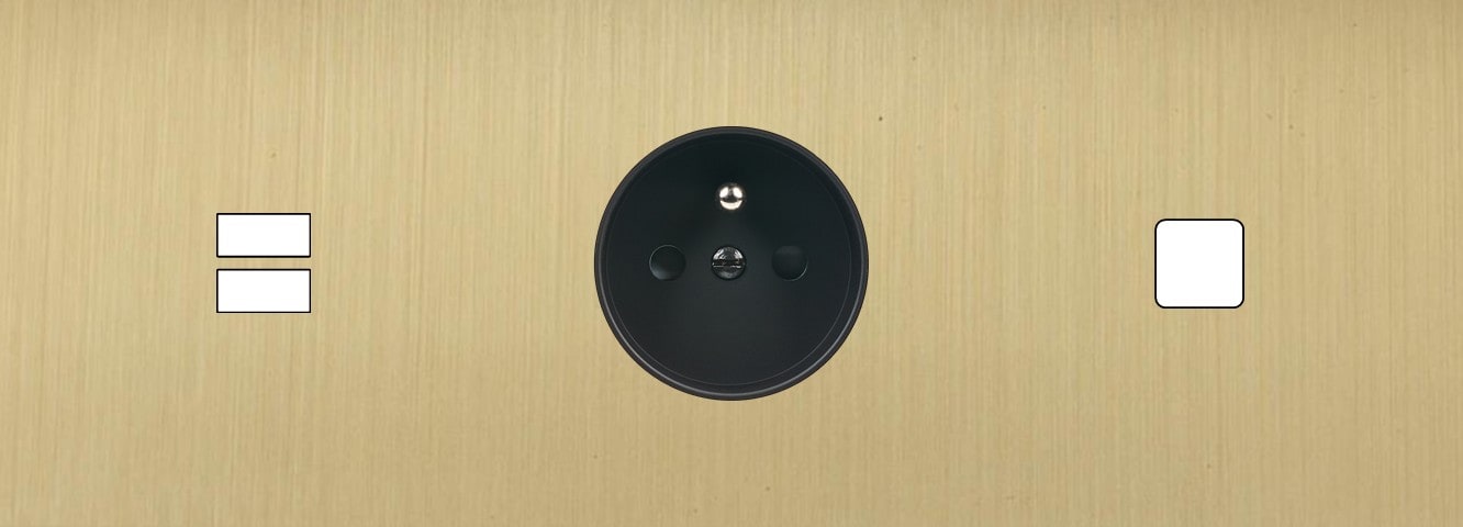 MODELEC - Façade Empreintes PLAN Laiton Sat Triple Horizontale Chargeur USB PC 1 bouton M