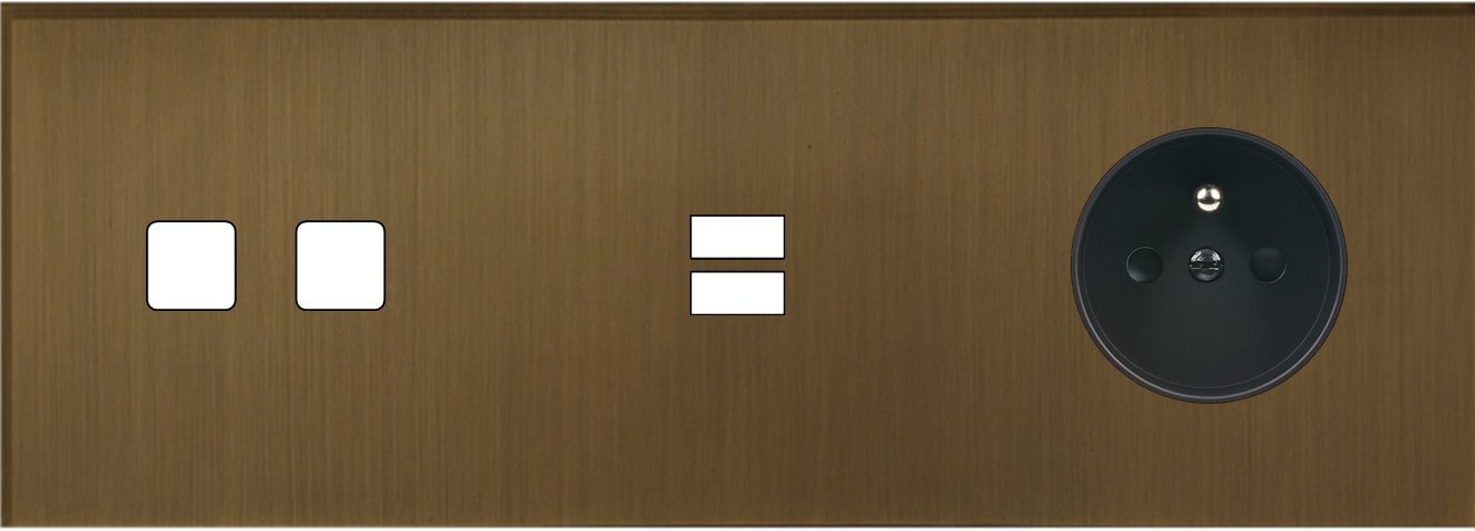 MODELEC - Façade Empreintes ANGLE Vieux Bronze Triple Horizontale 2 boutons carrés U1 PC M