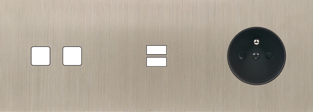 MODELEC - Façade Empreintes PLAN Nickel Satiné Triple Horizontale 2 boutons carrés U1 PC M