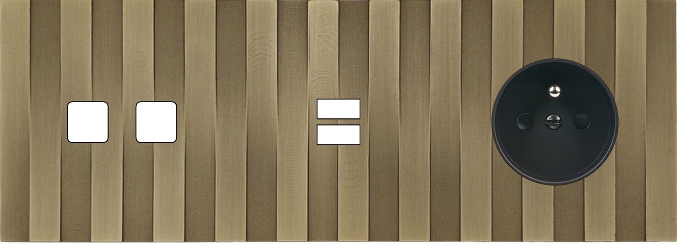 MODELEC - Façade Empreintes LIGNE Laiton Satiné Triple Horiz 2 boutons carrés U1 PC M