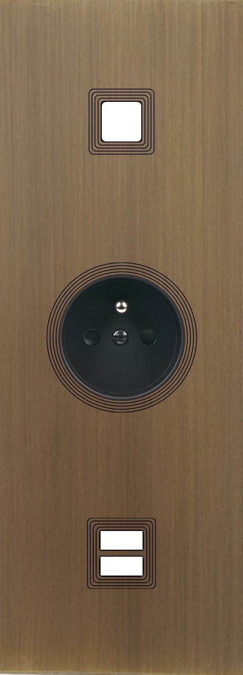 MODELEC - Façade Empreintes VOLUME Vieux Bronze Triple Verti 1 bouton Prise 2P+T U1 M