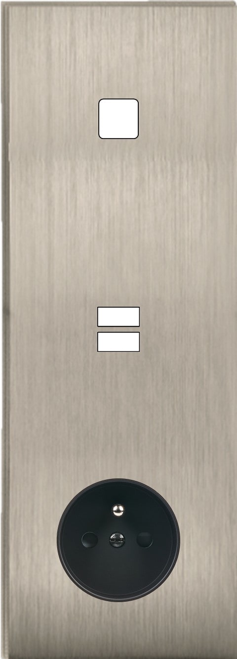 MODELEC - Façade Empreintes ANGLE Nickel Sat Triple Verticale 1 bouton Chargeur USB PC M