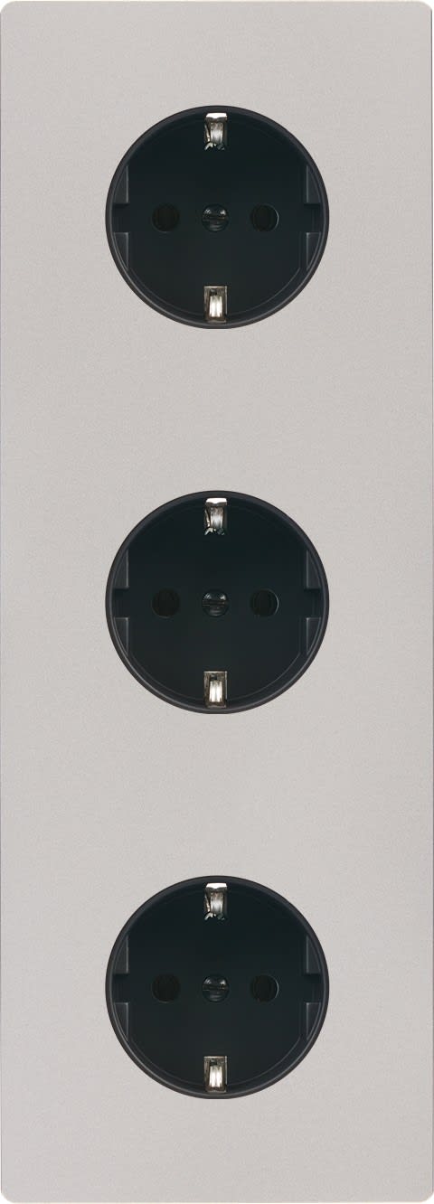 MODELEC - Façade "M" Nickel Sable Triple Verticale 2 Prises Schuko 1 Prise Schuko magnétiq