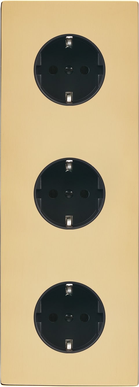 MODELEC - Façade "M" Laiton Miroir Triple Vertical 2 Prises Schuko 1 Prise Schuko magnétiq