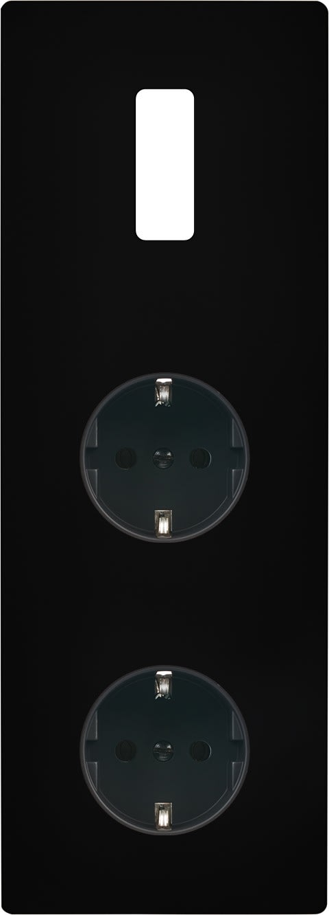 MODELEC - Façade M Noir Mat Triple Verti 1 Bouton 1 Prise Schuko 1 Prise Schuko magnétique