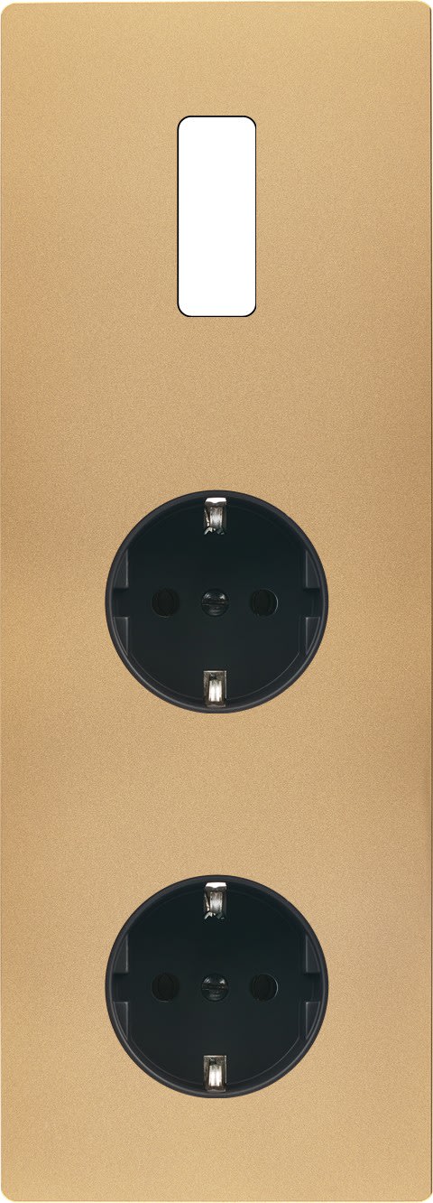 MODELEC - Façade M Laiton-Sab Triple Verti 1 Bouton 1 Prise Schuko 1 Prise Schuko magnétiq