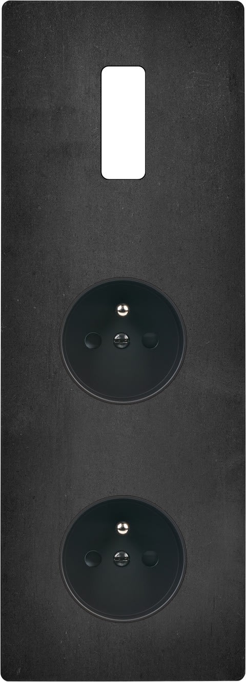 MODELEC - Façade "M" Acier Verni Triple Verticale 1 Bouton 1 Prise 1 Prise magnétique