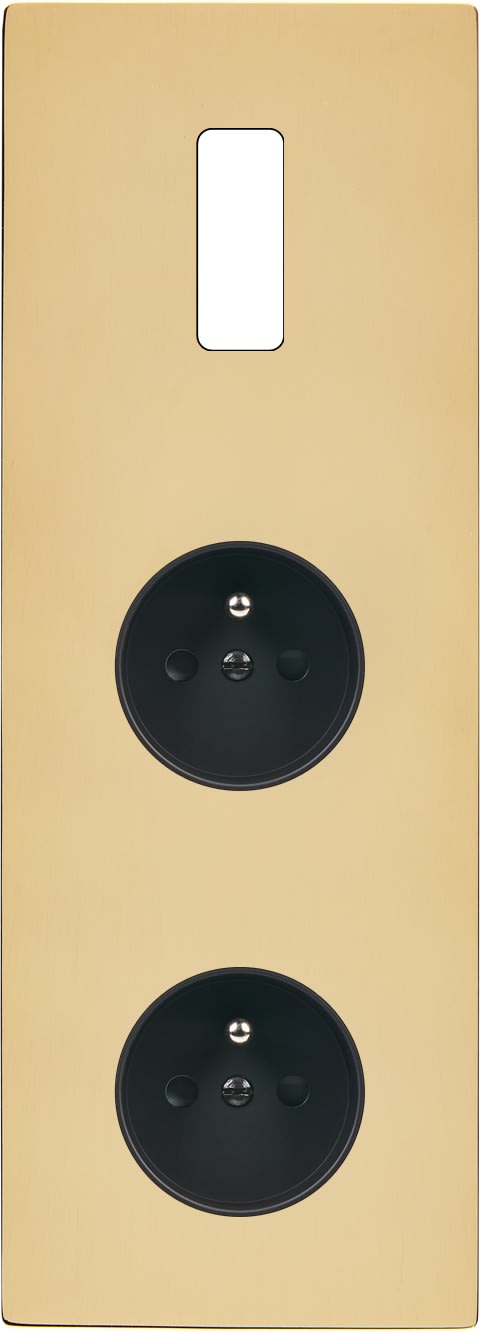 MODELEC - Façade "M" Laiton Miroir Triple Verticale 1 Bouton 1 Prise 1 Prise magnétique