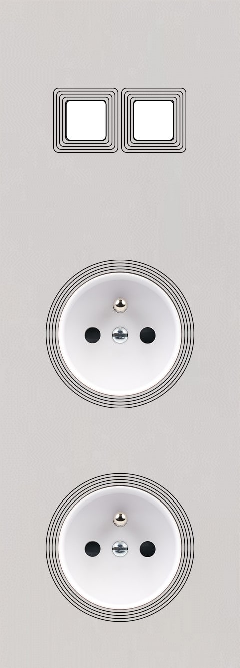 MODELEC - Façade Empreintes VOLUME Blanc Triple Verticale 2 boutons 2 Prises de Courant M