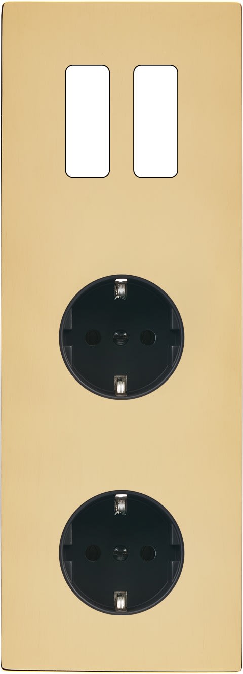 MODELEC - Façade M Laiton Miroir Triple Verticale 2 Boutons 2 Prises Schuko magnétique