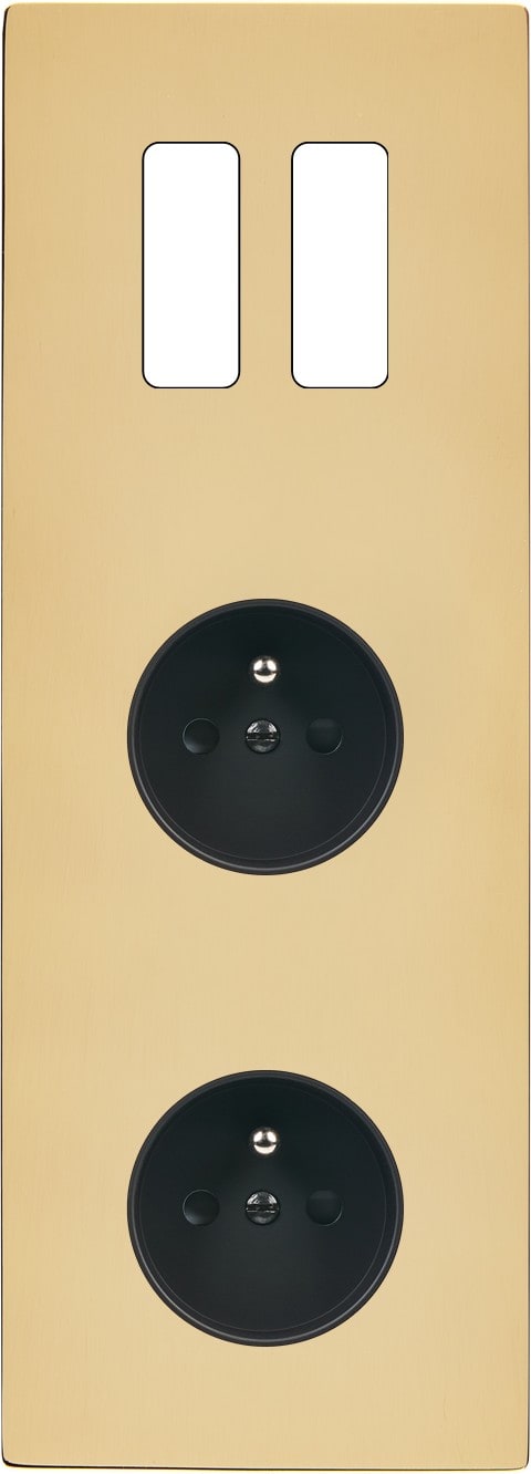 MODELEC - Façade "M" Laiton Miroir Triple Verticale 2 Boutons 1 Prise 1 Prise magnétique