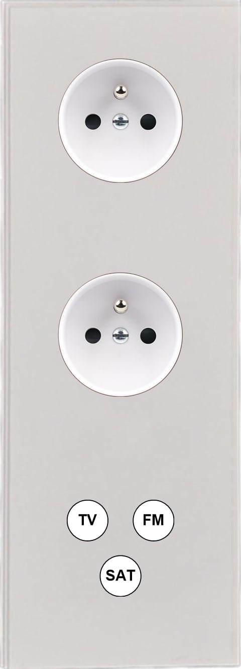 MODELEC - Façade Empreintes ANGLE Blanc Triple Verti 2 Prises de Courant Prise TV FM SAT M