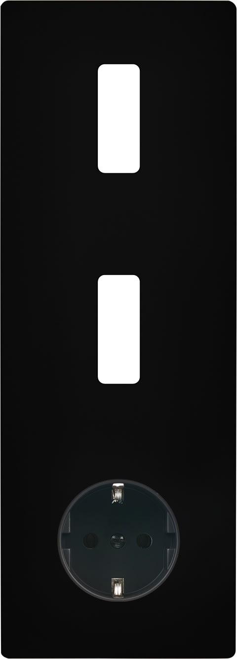 MODELEC - Façade M Noir Mat Triple Verti 1 Bouton 1 Bouton 1 Prise Schuko magnétique