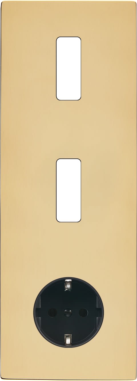 MODELEC - Façade M Laiton Miroir Triple Verti 1 Bouton 1 Bouton 1 Prise Schuko magnétique