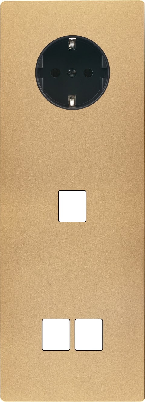 MODELEC - Façade M Laiton Sable Triple Verticale 1 Prise Schuko 1 Media 2 Media magnétique