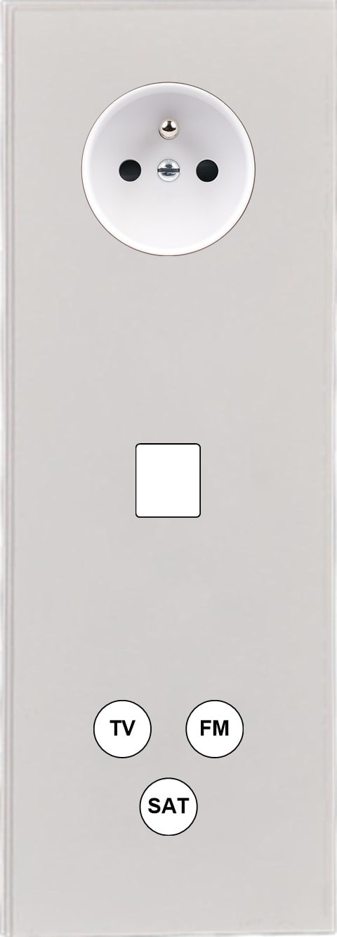 MODELEC - Façade Empreintes ANGLE Blanc Triple Verti Prise 2P+T 1 Média Prise TV FM SAT M