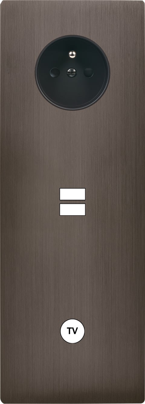 MODELEC - Façade "M" Laiton Canon Fusil Tripl Verti 1Prise 1Chargeur USB 1Prise Tv Sansvis