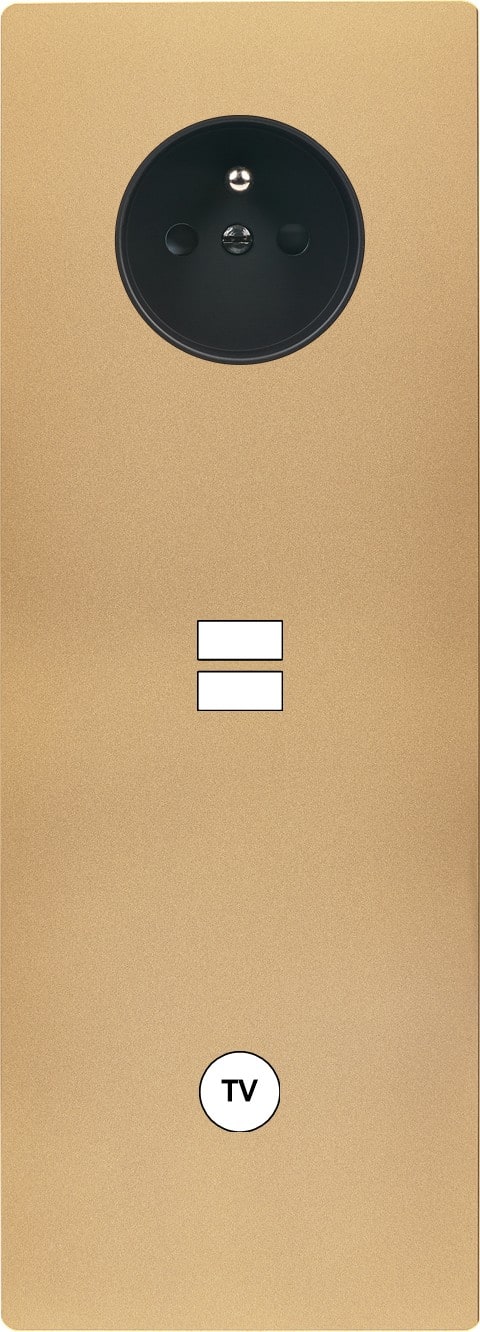 MODELEC - Façade "M" Laiton Sable Triple Vertic 1 Prise 1 Chargeur USB 1 Prise Tv magnétiq