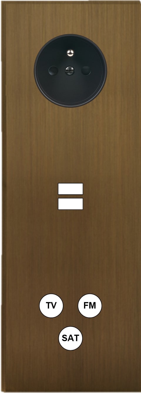MODELEC - Façade Empreintes ANGLE Vieux Bronze Triple Verticale Prise de Courant U1 C3 M