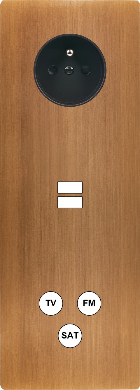 MODELEC - Façade "M" Laiton Bronze Tripl Verti 1 Prise 1 Chargeur USB 1 Tv-Fm-Sat Sansvis