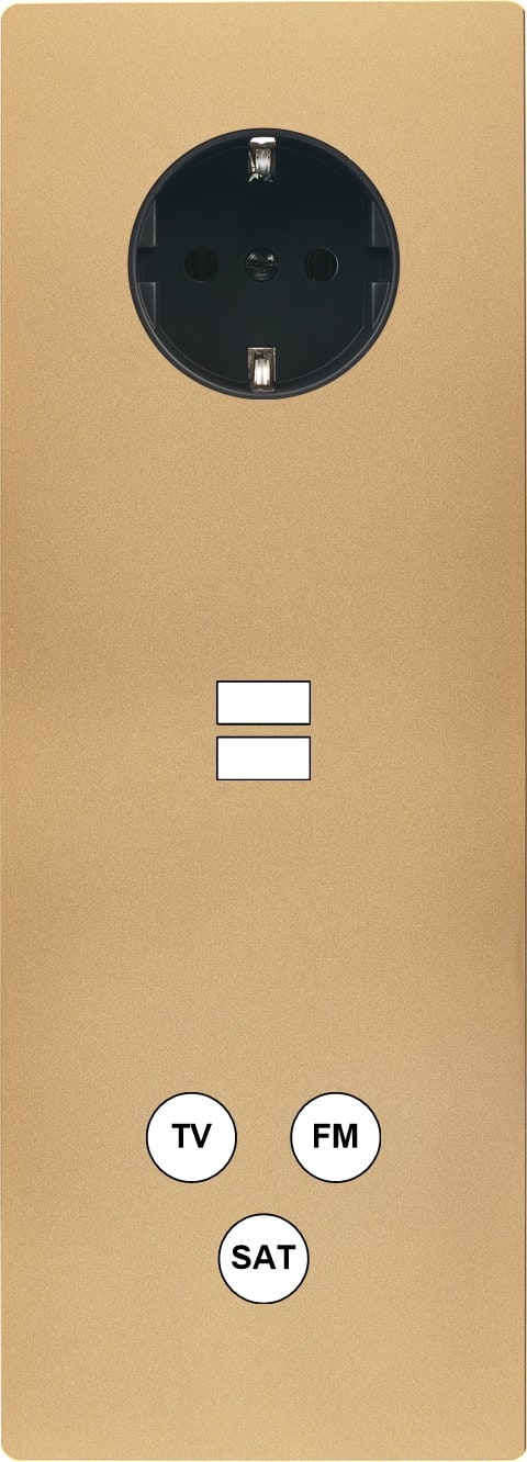 MODELEC - Façade M Laiton Sable Triple Verti 1 Schuko 1 Chargeur USB 1 Tv-Fm-Sat magnétiq