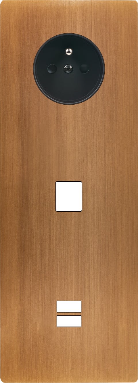 MODELEC - Façade "M" Laiton Vieux Bronz Tripl Verti 1 Prise 1 Media 1 Chargeur USB Sansvis