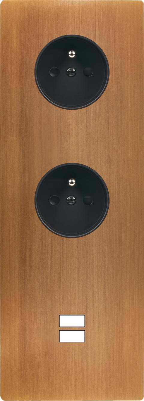 MODELEC - Façade "M" Laiton Vieux Bronze Tripl Verti 1Prise 1Prise 1Chargeur USB Sansvis