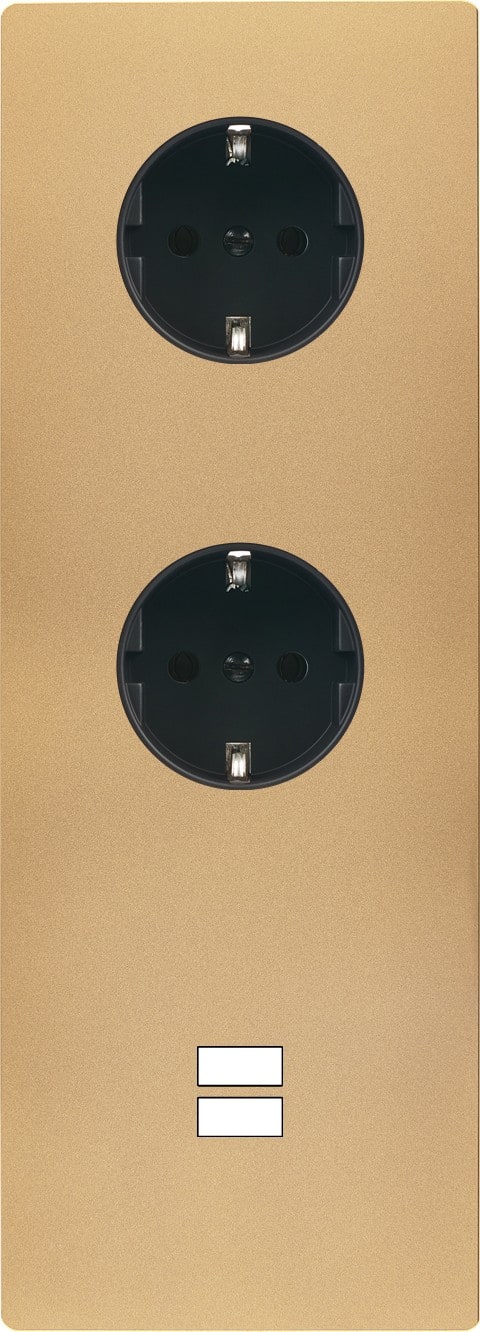 MODELEC - Façade M Laiton Sable Triple Verticale 2 Prises Schuko 1 Chargeur USB magnétique