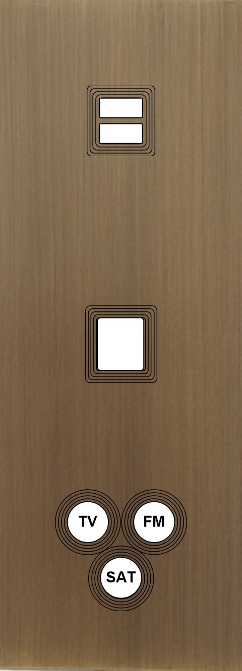 MODELEC - Façade Empreintes VOLUME Vieux Bronze Triple Verticale Chargeur USB 1 Média C3 M