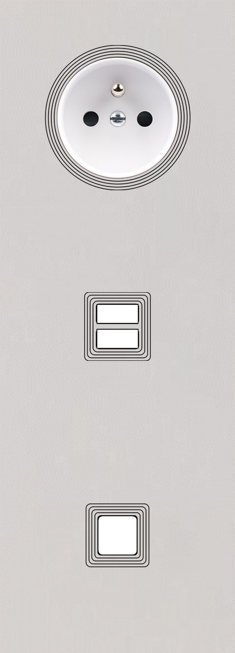 MODELEC - Façade Empreintes VOLUME Blanc Triple Verti Prise 2P+T Chargeur USB 1 bouton M