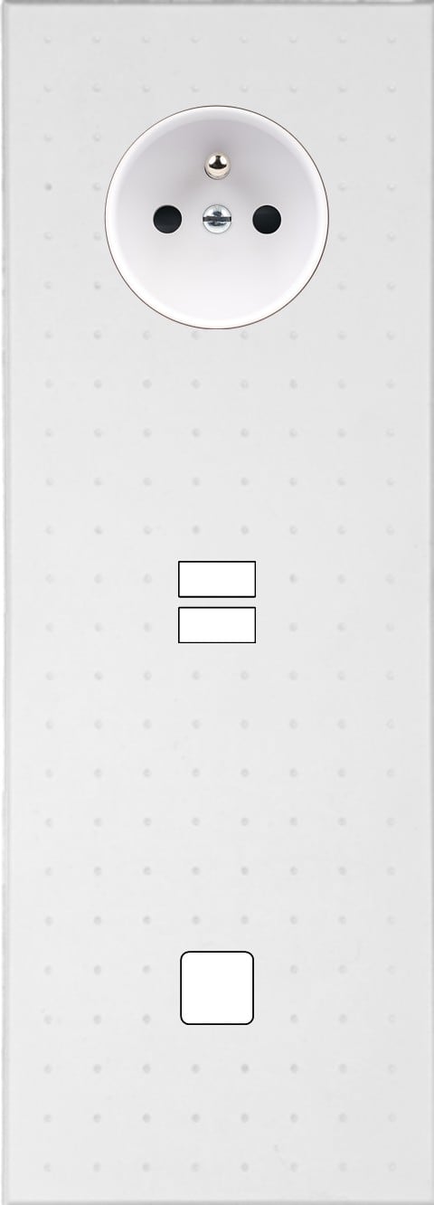 MODELEC - Façade Empreintes POINT Blanc Triple Verti Prise 2P+T Chargeur USB 1 bouton M