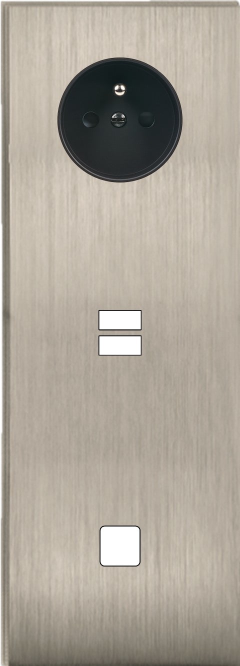 MODELEC - Façade Empreintes ANGLE Nickel Sat Triple Verti Prise de Courant U1 1 bouton M